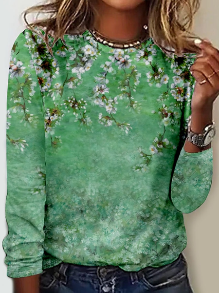 

Women's Floral Simple Long sleeve Shirt, Green, Long sleeves