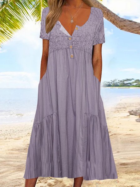 

Regular Fit V Neck Plain Dress, Purple, Dresses