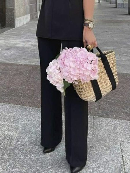 

Long Daily Regular Fit Elegant Fashion Pants, Black, Pants