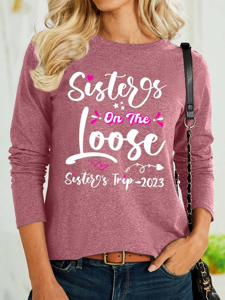 

Women’s Sisters On The Loose Sister’s Trip 2023 Casual Polyester Cotton Shirt, Pink, Long sleeves