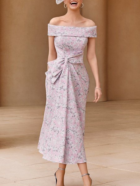 

Elegant Floral Regular Fit No Elasticity Hip Skirt Midi Dress, As picture, Midi Dresses