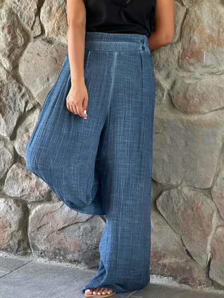 

Cotton And Linen Plain Casual Loose Pants, Navyblue, Pants