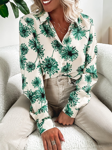 

Shirt Collar Floral Casual Buttoned Blouse, White, Shirts & Blouses