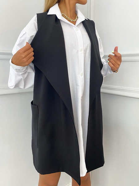 

Plain Elegant Knitted Shawl Collar Vest, Black, Vests and Gilets