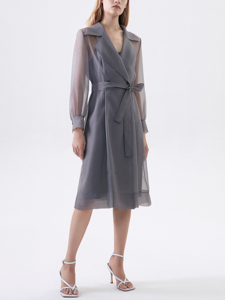 

Regular Fit Organza Plain Elegant Trench Coat, Gray, Coats