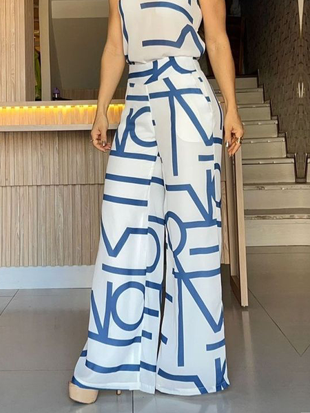 

Abstract Elegant Loose Fashion Long Straight Pants, White, Pants