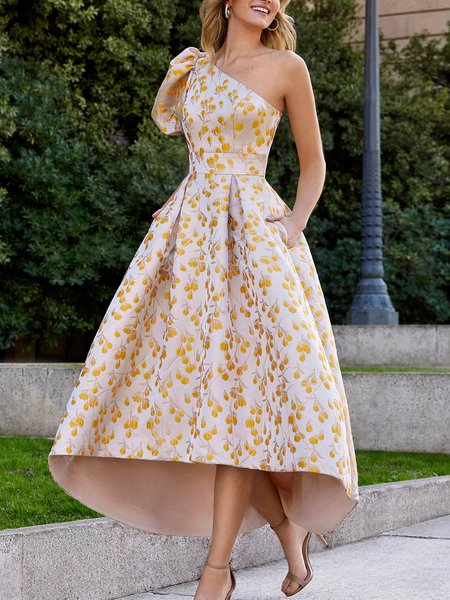 

Elegant Asymmetrical Floral Maxi Wedding Guest Dress, Yellow, Maxi Dresses