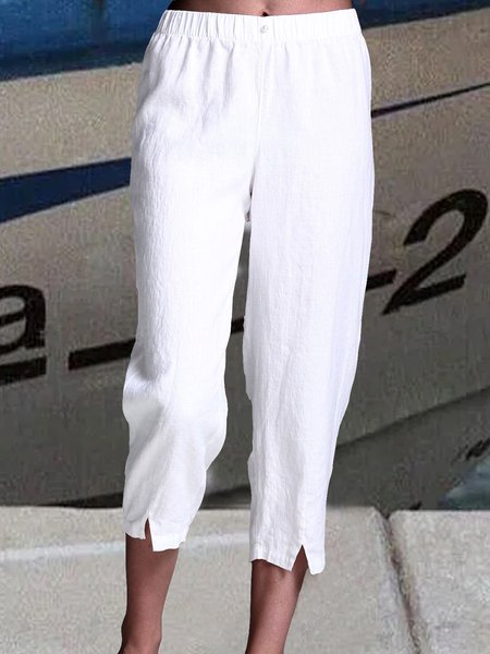 

Casual Loose Cotton Plain Pants, White, Pants