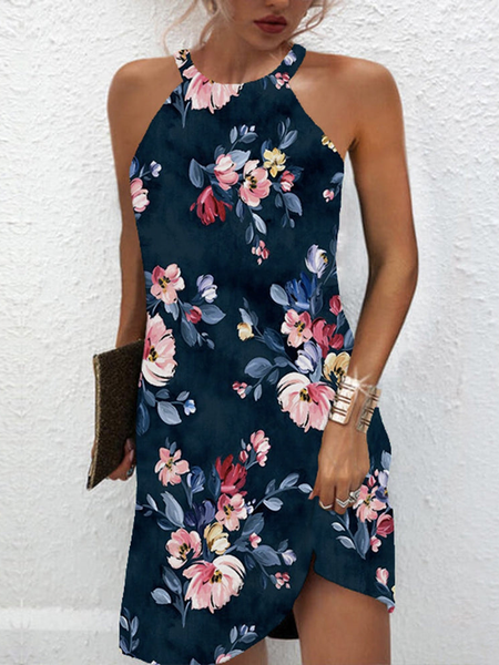 

Casual Crew Neck Loose Floral Dress, Dark blue, Dresses