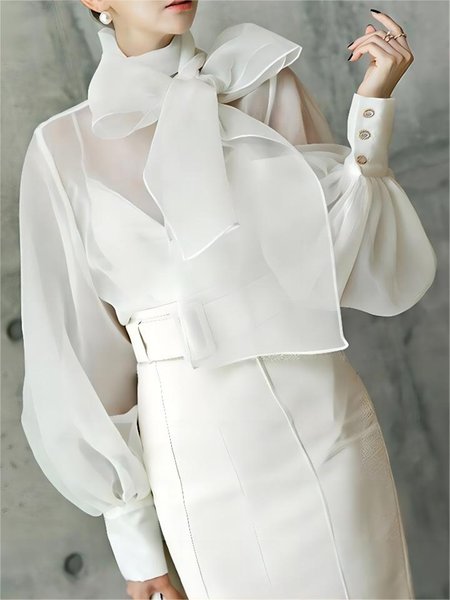 

Others Elegant Long sleeve No Elasticity Natural Blouse, White, Blouses and Shirts