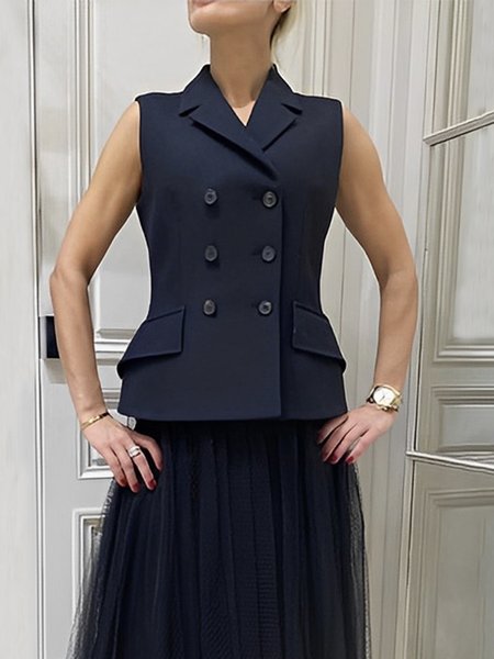 

Urban Lapel Collar Regular Fit Plain Vest, Navyblue, Vests and Gilets