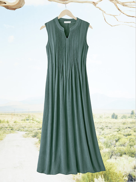 

Cotton-Blend Plain Casual Dress, Green, Dresses