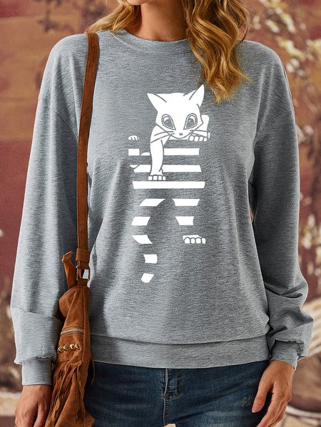 

Lilicloth X Y Cat Print Women's Sweatshirt, Gray, Hoodies&Sweatshirts