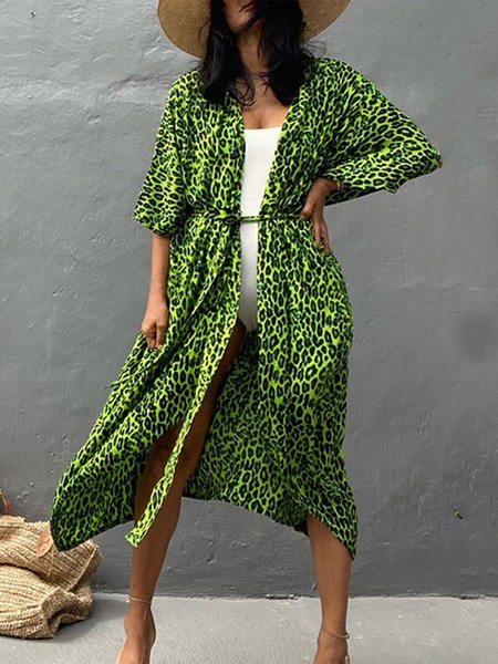 

Leopard Vacation Leopard Kimono, Green, Coats