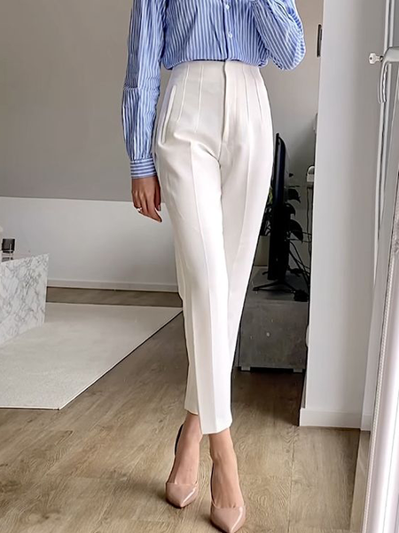 

Regular Fit Urban Plain Fashion Straight Pants, White, Pants