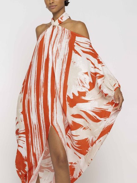 

Random Print Batwing Sleeve Vacation Dress, As picture, Maxi Dresses
