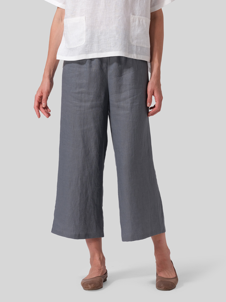 

Loose Casual Plain Cotton And Linen Pants, Gray, Pants