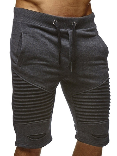

Pleated Design Straight Waist Casual Shorts, Deep gray, Shorts