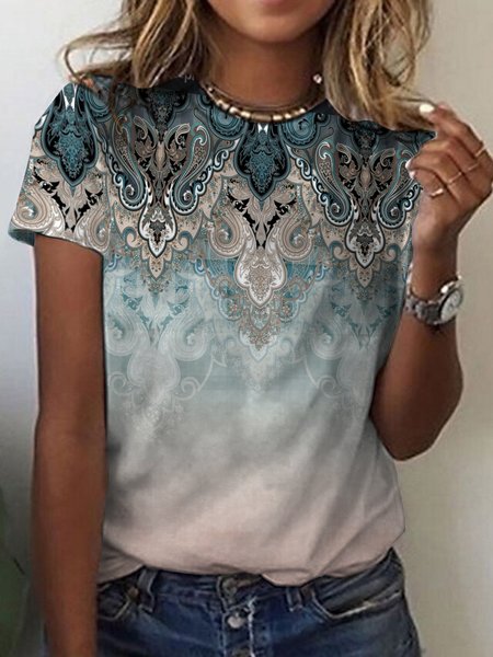 

Crew Neck Ethnic Ethnic Regular Fit T-Shirt, Multicolor, T-Shirts