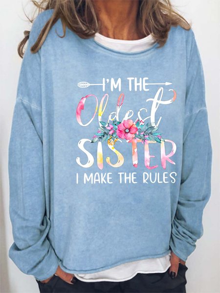 

Women’s I’m The Oldest Sister I Make The Rules Casual Crew Neck Text Letters Sweatshirt, Light blue, Hoodies&Sweatshirts