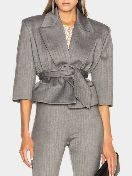 

Striped Regular Fit Lapel Collar Urban Blazer, Gray, Blazers