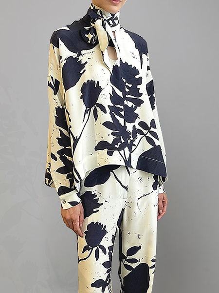 

Loose Floral Urban Half Turtleneck Long sleeve Shirt, Apricot, Blouses and Shirts