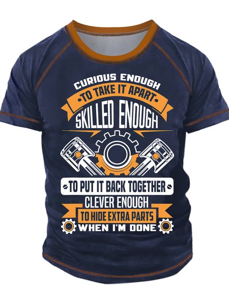 

Men's Curious Enough To Take It Apart Skilled Enough To Put It Back Together Funny Graphic Print Regular Fit Casual Text Letters Crew Neck T-Shirt, Purplish blue, T-shirts