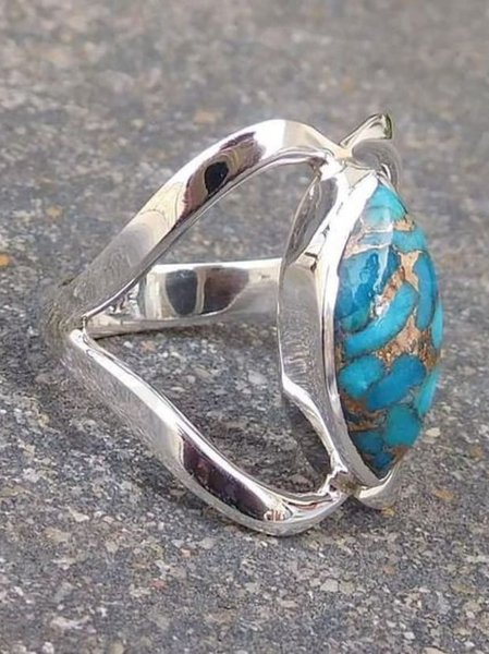 

Ethnic Style Natural Turquoise Geometric Ring Vintage Jewelry, As picture, Rings