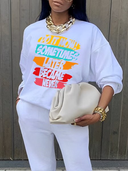 

Loose Casual Crew Neck Text Letters Sweatshirt, White, Hoodies and Sweatshirts