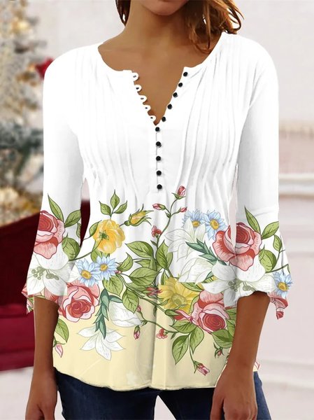 

Casual Floral V Neck Shirt, White, Shirts & Blouses