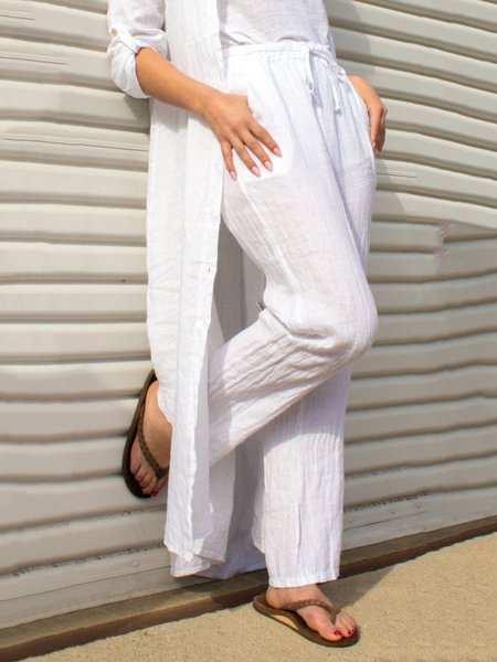 

Cotton And Linen Plain Loose Casual Pants, White, Pants