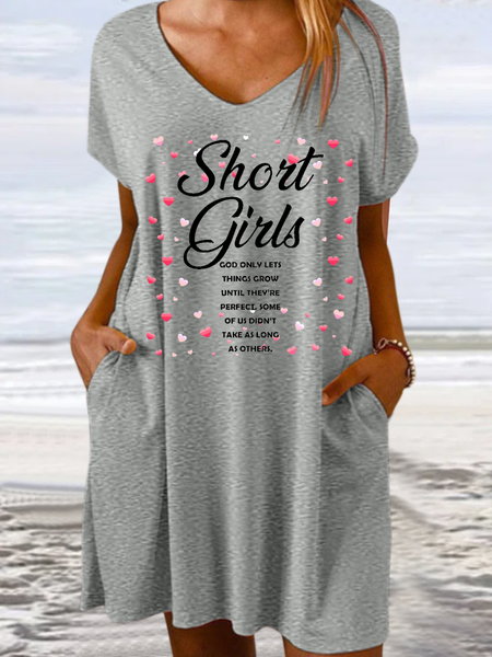 

Women’s Short Girls T-Shirt, God Only Lets Things Grow V Neck Casual Loose Text Letters Dress, Gray, Dresses
