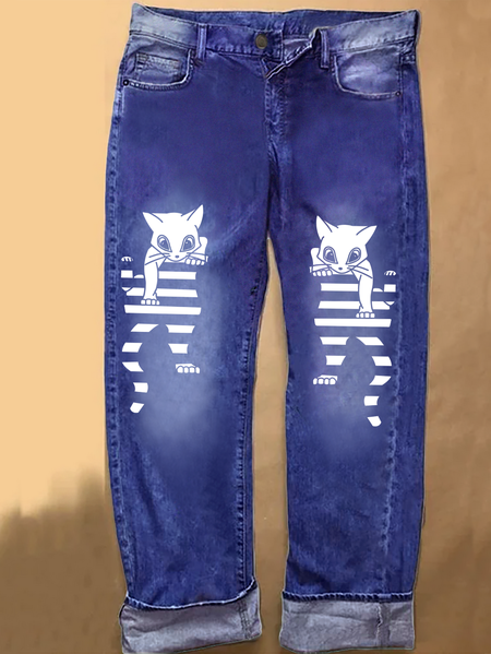 

Lilicloth X Y Cat Denim Casual Loose Jeans, Blue, Jeans