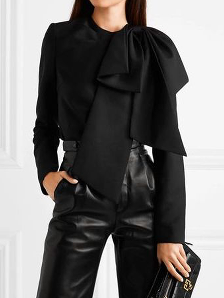 

Crew Neck Urban Regular Fit Long sleeve Blouse, Black, Blouses and Shirts