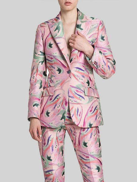 

Elegant Regular Fit Abstract Lapel Collar Blazer, Pink, Blazers
