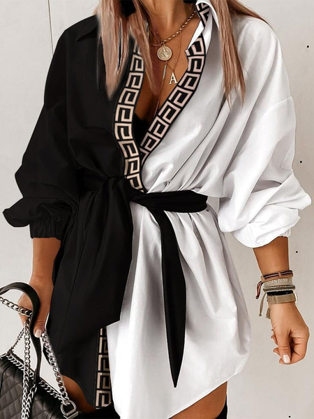 

Color Block Casual Loose Shirt Collar Dress, Black-white, Dresses