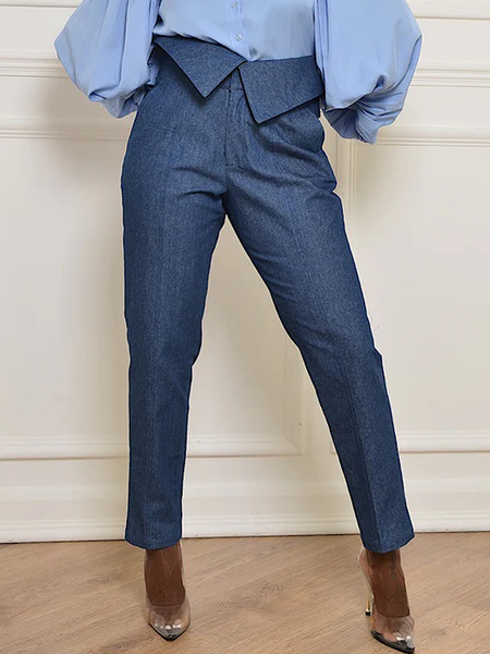 

Faux Denim Regular Fit Urban Plain Jeans, Blue, DENIM