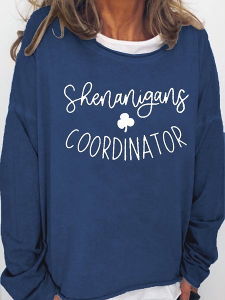 

Women's Shenanigans Coordinator St. Patrick's Day Casual Long Sleeve Crewneck Sweatshirt, Dark blue, Hoodies&Sweatshirts