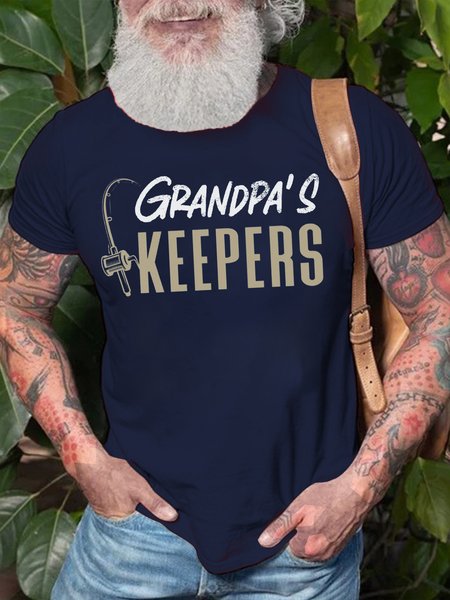 

Men's Grandpa's Keepers Funny Graphic Printing Text Letters Casual Cotton T-Shirt, Purplish blue, T-shirts