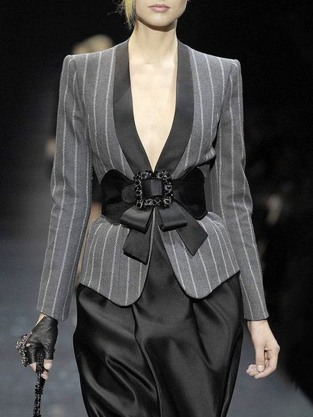 

Urban Shawl Collar Striped Long Sleeve Blazer, Gray, Blazers