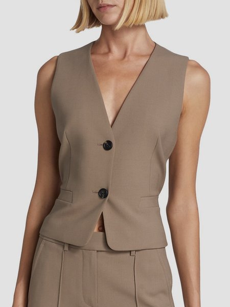 

Daily V Neck Elegant Plain Regular Fit Vest, Coffee, Vests and Gilets