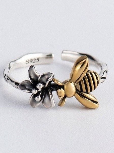 

Daily Casual Floral Bee Pattern Open Ring Vintage Distressed Jewelry, As picture, Rings