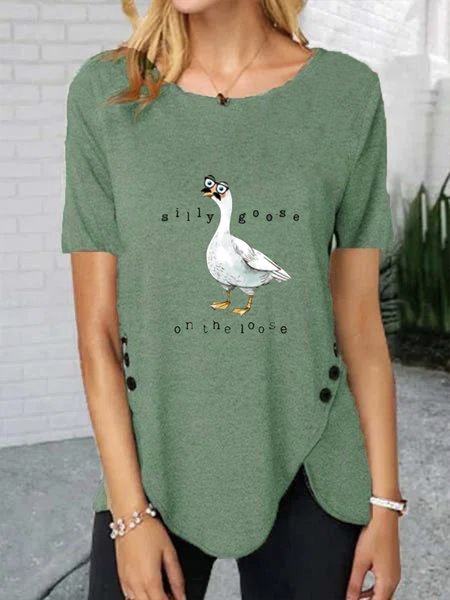 

Loose Casual Crew Neck Animal T-Shirt, Green, Tunics