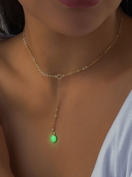 

Boho Vacation Glow in the Dark Crystal Pendant Necklace Jewelry, Golden, Necklaces
