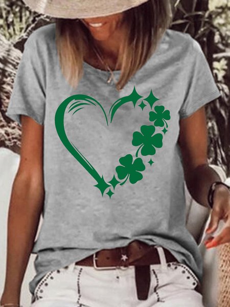 

Women's Shamrock Sparkly Heart Happy St. Patrick's Day Casual Letters T-Shirt, Gray, T-shirts