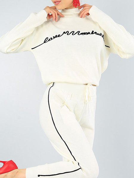 

Casual Plain Half Turtleneck Long sleeve Sweatshirt, White, Hoodies and Sweatshirts