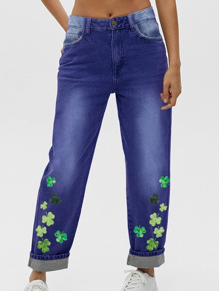 

Women's St. Patrick's Day Denim Casual Loose Jeans, Blue, Jeans