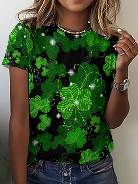 

Women's St. Patrick's Day Casual Regular Fit Crew Neck T-Shirt, Green, T-shirts