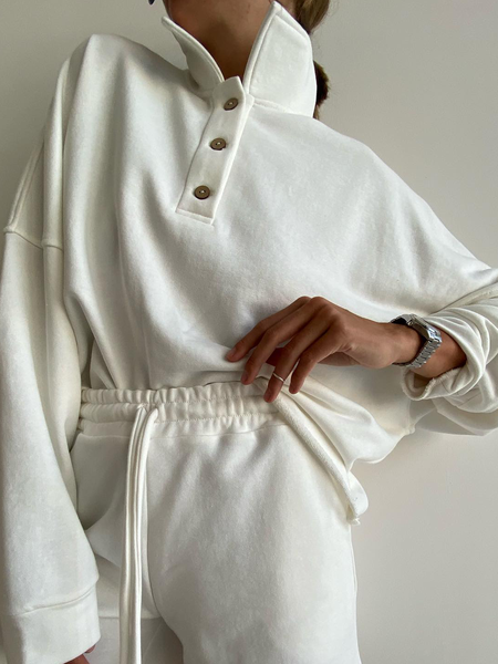 

Shawl Collar Simple Sweatshirt, White, Hoodies and Sweatshirts