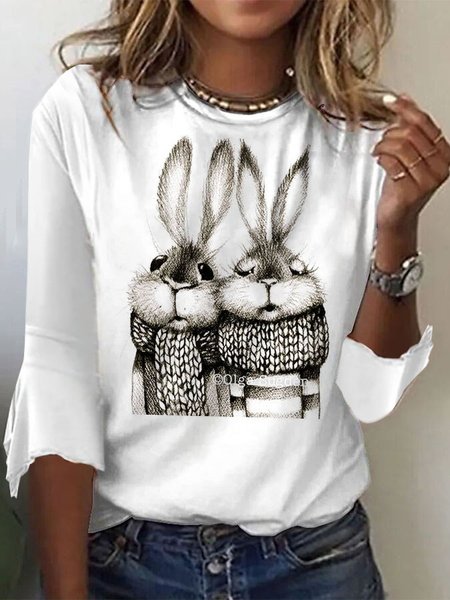 

Casual Crew Neck Loose Knitted T-Shirt, White, T-Shirts